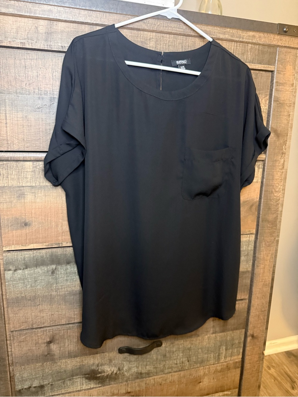 Buffalo David Bitton Black Roll Sleeve Blouse Top Size XL